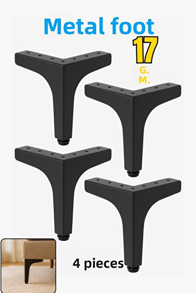 Badem10 Decor 17 cm Negru 4 buc. Set picioare de mobilier din metal 4 buc. Design modern pentru canapea, masă de cafea, masă, unitate TV