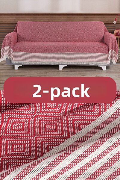 pamore غطاء أريكة قطني مكون من قطعتين يغطي الأذرع بطول 310 سم، غطاء أريكة للعام الجديد مع شراشيب أمامية متعدد الأغراض ومضاد للانزلاق