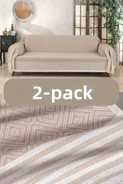 pamore غطاء أريكة قطني مكون من قطعتين يغطي الأذرع بطول 310 سم، غطاء سرير قابل للتحويل إلى أريكة مع حواف أمامية، متعدد الأغراض ومضاد للانزلاق