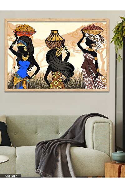 CeSht Tablou într-o singură bucată cu rame din lemn pentru femei africane