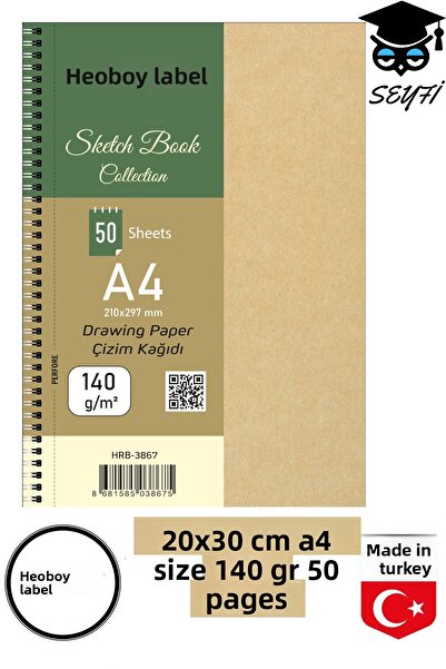 SEYFİKİRTASİYE 20X30 CM A4 caiet de schițe cu pix negru 140 gr 50 coli cu inele HERBOY