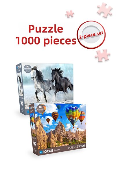 Blue Focus 2 Piece 1000 Piece Puzzle - Horses and Cappadocia Design