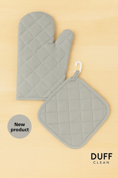 DUFF CLEAN قفاز فرن مقاوم للحريق ومقبض فرن (1 قفاز 1 مقبض)