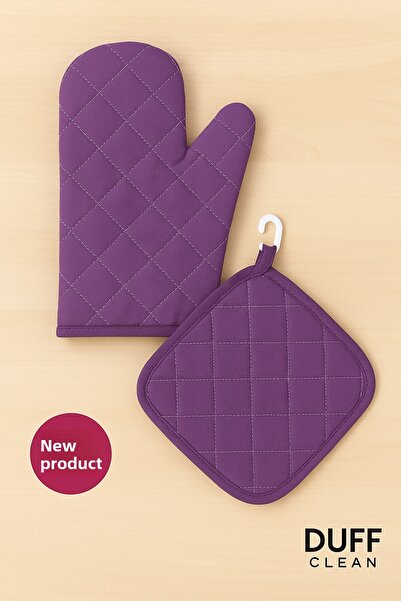 DUFF CLEAN قفاز فرن مقاوم للحريق ومقبض فرن (1 قفاز 1 مقبض)