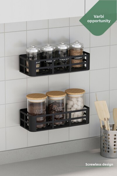 Varbifırsat منظم مطبخ لاصق من طبقتين - مجموعة رفوف للتوابل والإسفنج ومنظفات الأطباق