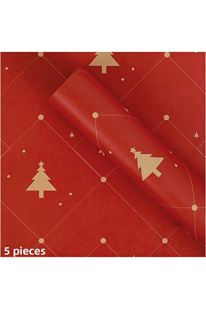 roco paper Christmas Pine Pattern Flower Bouquet Paper, Gift Wrapping and Packaging Paper, Red, 5 Pieces-58X58Cm