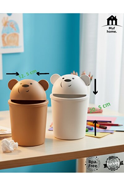 MUF HOME Miniature Teddy Bear Appearance Desktop Trash Can - Trash Bin - 2500 ml - Brown and White Assortment - 1 Piece