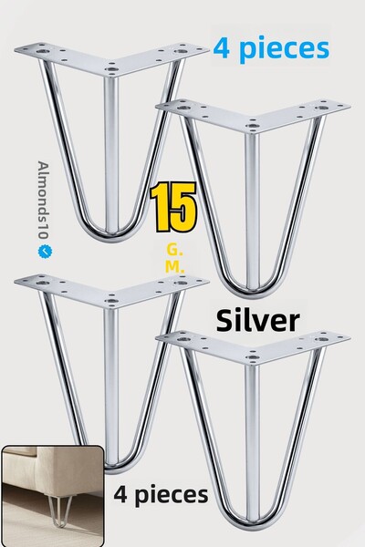 Badem10 Seagull 15 cm Set of 4 Silver Chrome Metal Furniture Leg Triangle Modern Design Armchair Coffee Table Desk Tv Unit