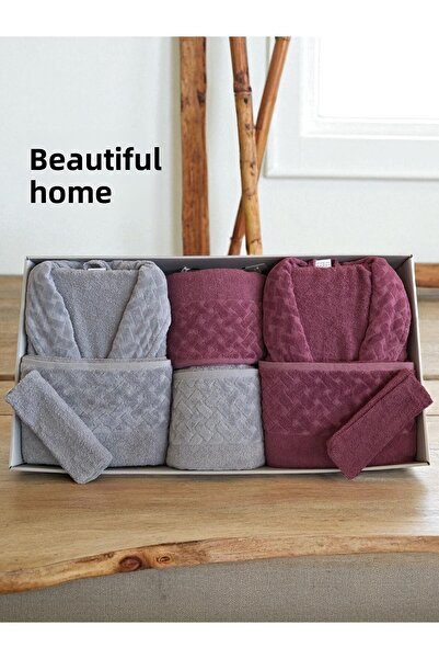 Bella Home 8 Piece Wicker Family Bathrobe Set - Dowry Set - 100% Cotton - Original Luxury Box