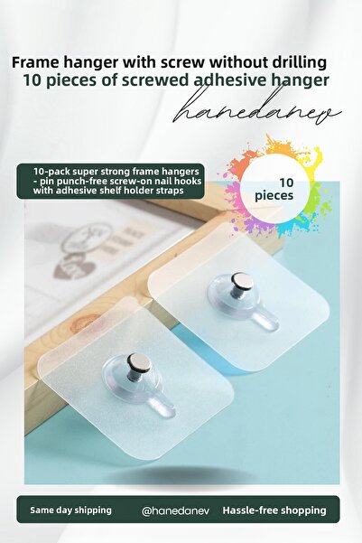 Hanedanev 10 Pieces Super Strong Frame Hanger Pin Punch-Free Screw Nail Hook ...