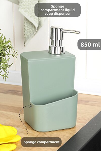 Meleni Home Liquid Soap Dispenser with Sponge Holder - Countertop Soap Dispenser with Sponge Holder Kitchen Organizer 850ml Green