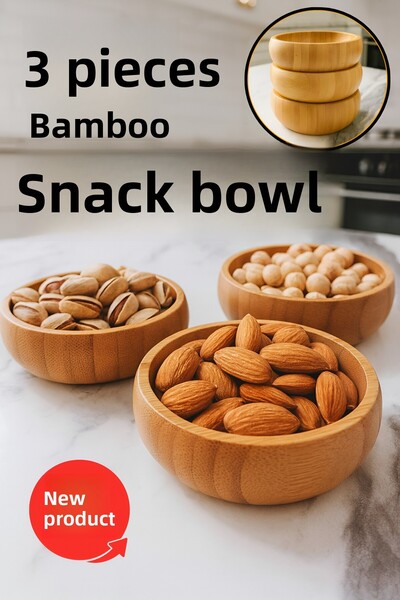 Funny Life Original Bamboo Round 3-Piece Snack Bowl Presentation Bowl