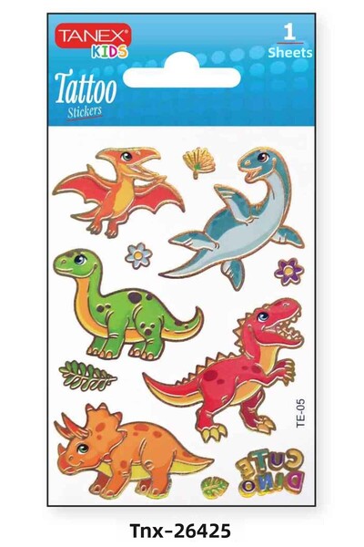 Tanex ملصق وشم صغير على شكل ديناصور مقاس 7.5 × 10.5 ملم TNX-26425