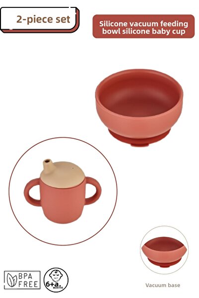 espashome 2-Piece Silicone Baby Feeding Set / Food Bowl / Baby Cup - Brick Color