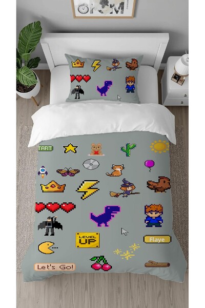 GREENDECOR Gamer Emoji Game Patterned Printed Specially Designed Sheet-Free Modern Stylish Style Children's Duvet Cover Set
