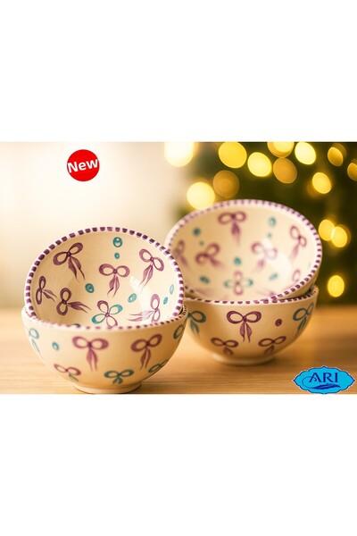 arı çini seramik Bow Ribbon Patterned Handcrafted 6-Piece Bowl