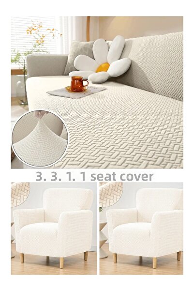 ARİFE HOME مجموعة أغطية مقعد مطاطية قابلة للتمدد بنمط الطوب من قماش الجاكار 3311، غطاء أريكة سرير مرن