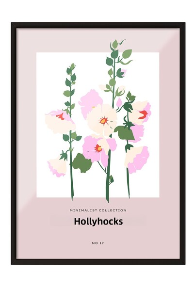 Zestia Tablou înrămat negru, ramuri de flori roz – Botanică cu flori de Holly...