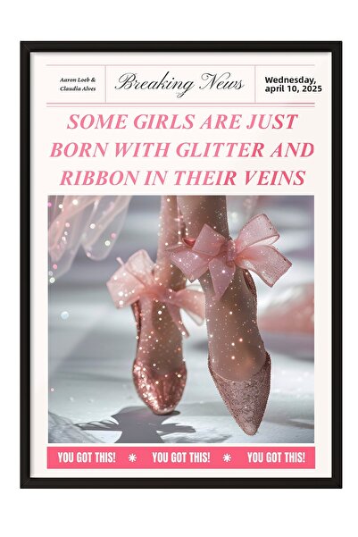 Zestia Tablou cu ramă neagră, pantofi de balet și panglică roz, poster decora...