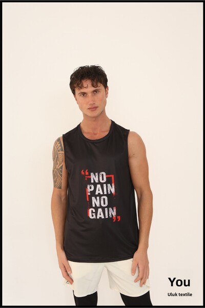 ULUK TEKSTİL No Pain No Gain Printed Men's Fitness Training Tank Top – Breath...