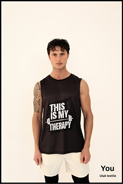ULUK TEKSTİL This Is My Therapy Printed Men's Fitness Training Tank Top – Bre...
