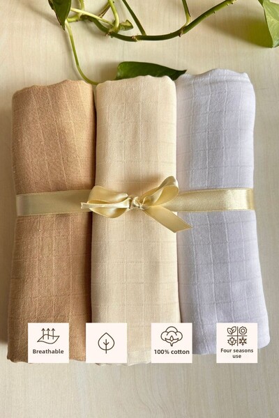 Sevza Kids طقم بطانية وغطاء متعدد الأغراض من 3 قطع، مصنوع من القطن الخالص بنسبة 100٪، مجموعة كريمية