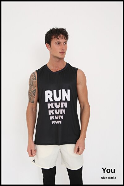 ULUK TEKSTİL Run Printed Men's Fitness Training Tank Top – Breathable Athlete...