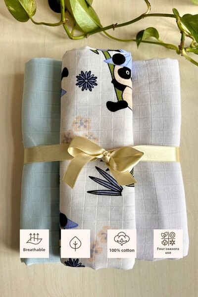 Sevza Kids Multi-Purpose 3-Piece Muslin Blanket & Throw, 100% Cotton Little E...