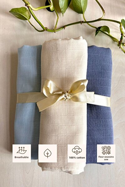 Sevza Kids طقم بطانية وغطاء متعدد الأغراض من 3 قطع، مصنوع من القطن الخالص بنسبة 100%، مجموعة زرقاء