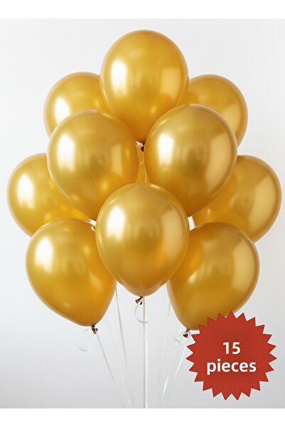 Noone Set of 15 Metallic Gold Balloons 12 Inch (30 cm) |   Helium Compatible, Party and Decoration Balloon