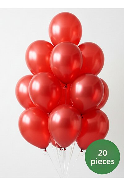 Noone Set of 20 Metallic Red Balloons 12 Inch (30 cm) | Helium Compatible, Party and Decoration Balloon