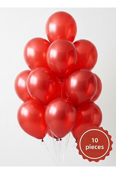 Noone Set of 10 Metallic Red Balloons 12 Inch (30 cm) | Helium Compatible, Party and Decoration Balloon