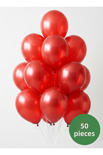 Noone Set of 50 Metallic Red Balloons 12 Inch (30 cm) | Helium Compatible, Party and Decoration Balloon