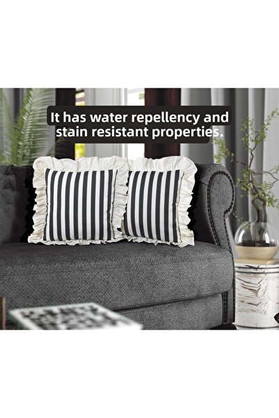 Erba kreasyon Ruffled Striped Patterned Throw Pillow Cover 43X43 100% Duck Linen