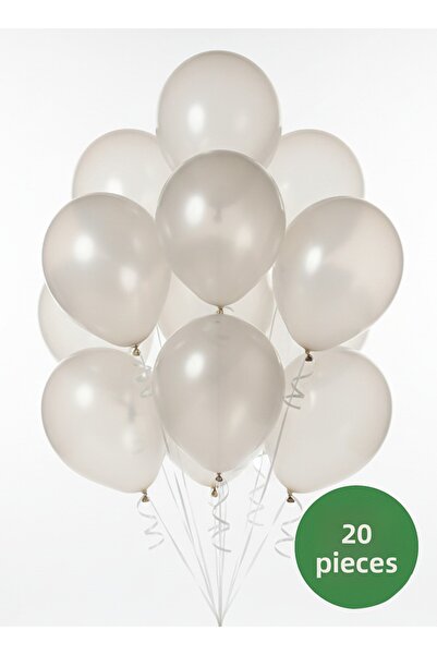 Noone Set of 20 Metallic White Balloons 12 Inch (30 cm) | Helium Compatible, Party and Decoration Balloon