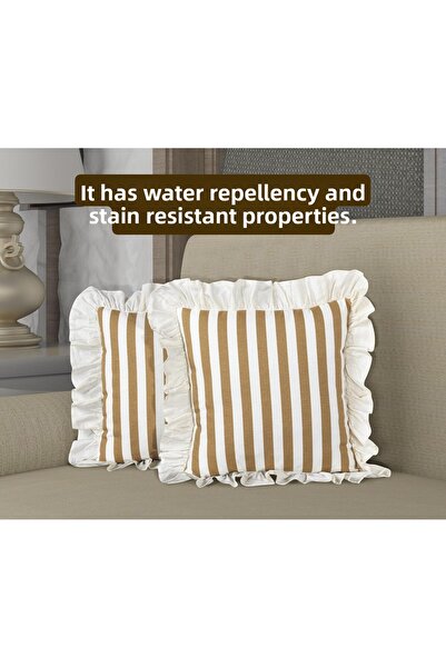 Erba kreasyon Κάλυμμα μαξιλαριού με ριγέ σχέδιο με βολάν 43x43 100% λινό από πάπια