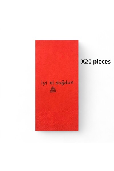 Poros Store Colored Napkin Happy Birthday B Printed Red 20 Pieces