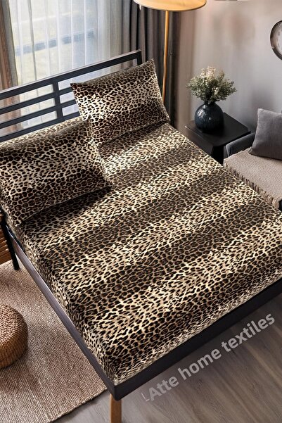 LATTE TEKSTİL Mocha Leopard Patterned Cotton Ranforce Fabric Elastic Sheet Set (Single-Double-King Size)