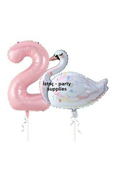 İSTOÇ PARTİ Pink Number Swan Foil Balloon Set Age 2