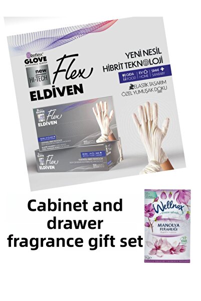 Flex قفازات خالية من البودرة باللون الأبيض، 100 قطعة مقاس M