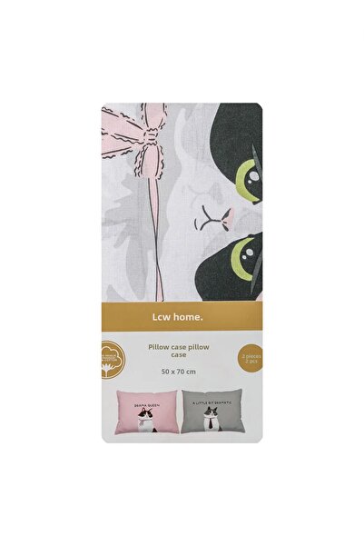 LC Waikiki Cat Printed Cotton Pillow Case Set of 2 50X70 cm