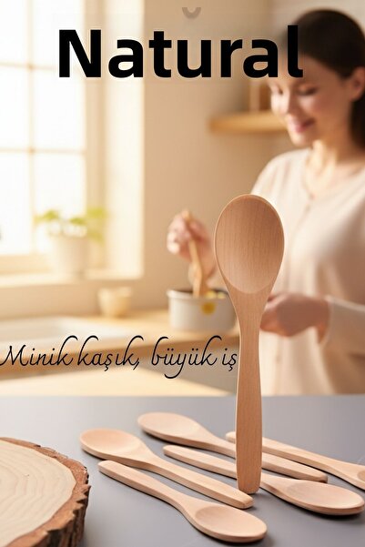 HomeCare مجموعة من 6 ملاعق تقديم خشبية من خشب الزان الطبيعي - 13 سم، حجم صغير، مساعد مطبخ أنيق وعملي