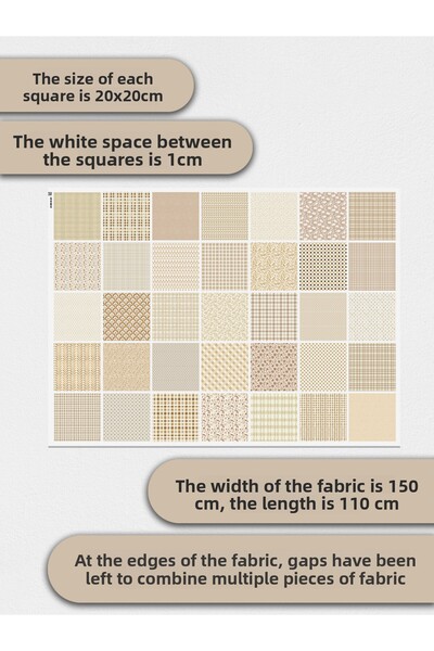 FabricMarket 100% Cotton Satin Fabric – 35 Pieces 20X20 Cm, One Piece Patchwork Fabric, Beige Colors