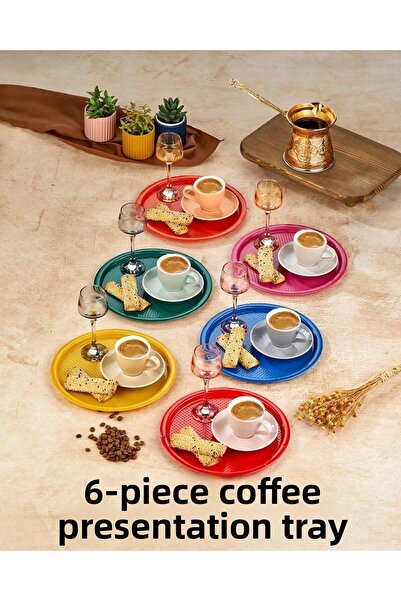 ZeDesign 6 Pcs Colorful Round Presentation Tray Decorative Luxury Plastic Colorful Coffee Tea Snack Serving Presentation