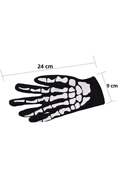 PARTİAVM Adult Skeleton Gloves Halloween Halloween Skeleton Gloves 24X9Cm Size m