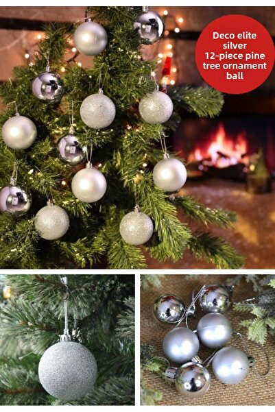 HediyeFilesi 12 قطعة من زينة شجرة عيد الميلاد الفضية - 4 سم زينة كروية مختلطة لامعة وبراقة لشجرة عيد الميلاد