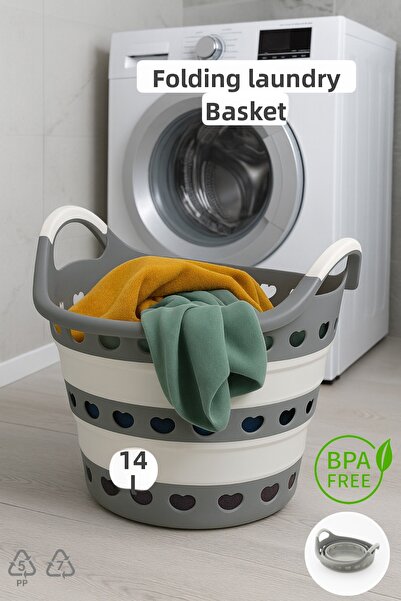Funny Life Στρογγυλό Πτυσσόμενο Καλάθι Ρούχων με Τρύπες - Καλάθι Ρούχων - Οργ...