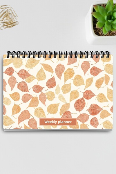 qoeuyl boutique Planificator săptămânal cu tematică frunze de toamnă A5 cu spirală cu sârmă