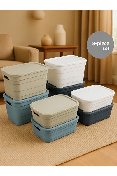 Nesto Home مجموعة من 8 صناديق ملونة متعددة الأغراض مع غطاء منظم مكتب 4x2,8-4x5 لتر