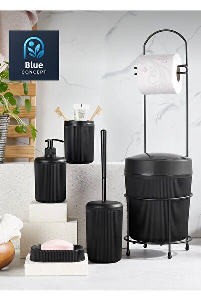 AbaTech طقم حمام مكون من 6 قطع مع سلة مهملات وحامل مناديل تواليت وفرشاة تواليت وحامل صابون سائل وصلب وحامل فرشاة أسنان